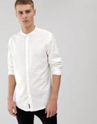 Threadbare Cotton Linen Grandad Long Sleeve Shirt-white