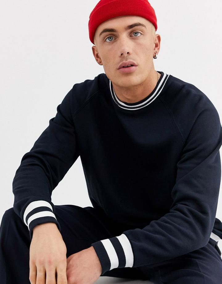 Weekday Romano Stripe Collar Sweatshirt In Navy