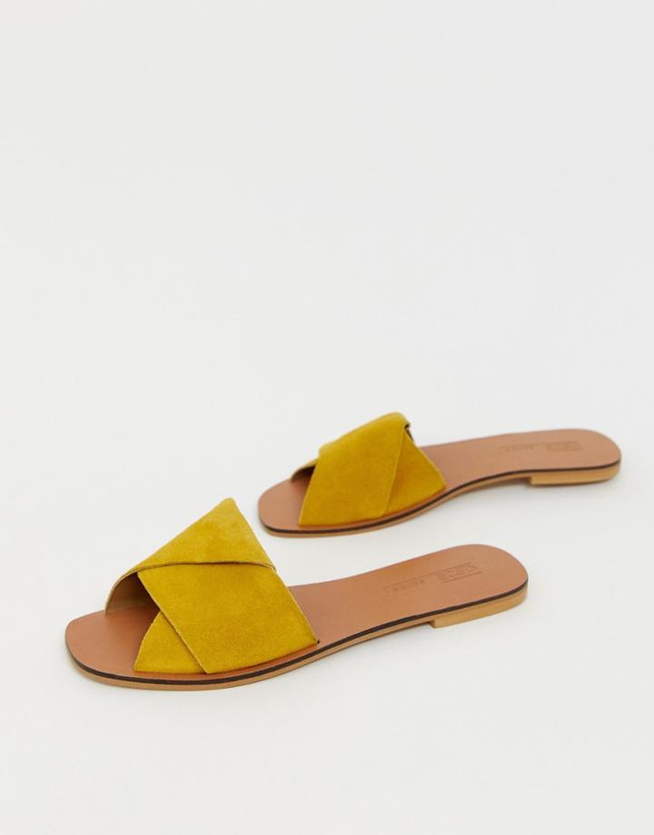 Asos Design Favoured Leather Flat Sandals-yellow