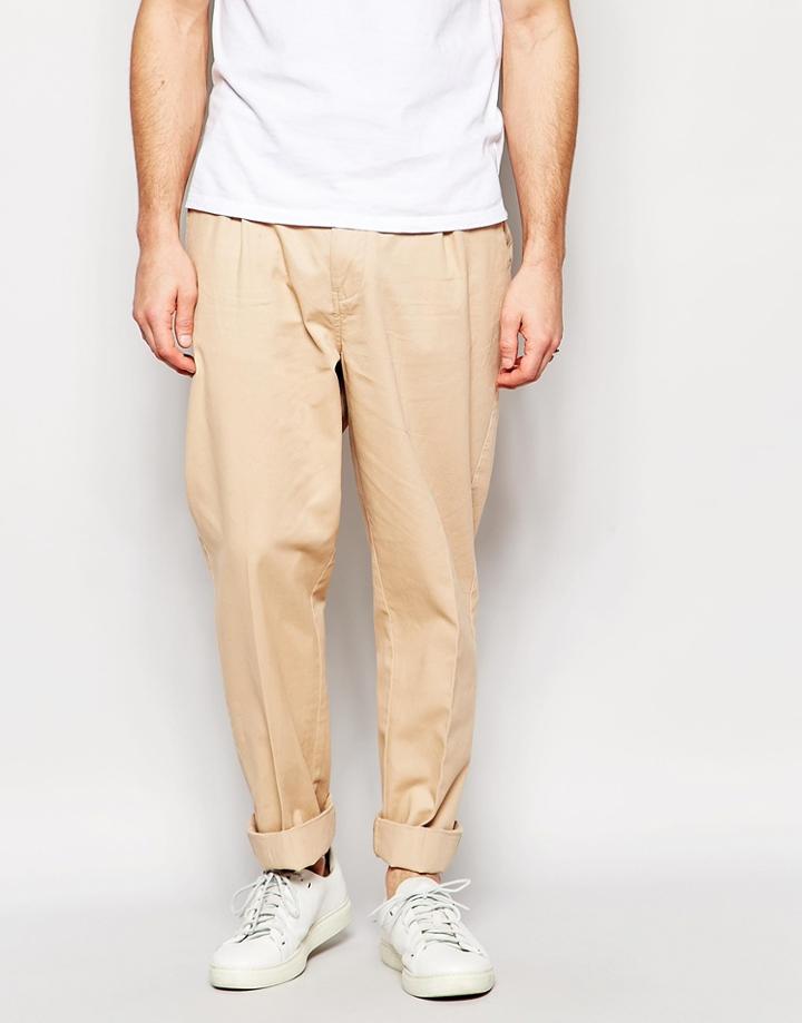 Adpt Pleated Chinos In Wide Leg Fit - Camel