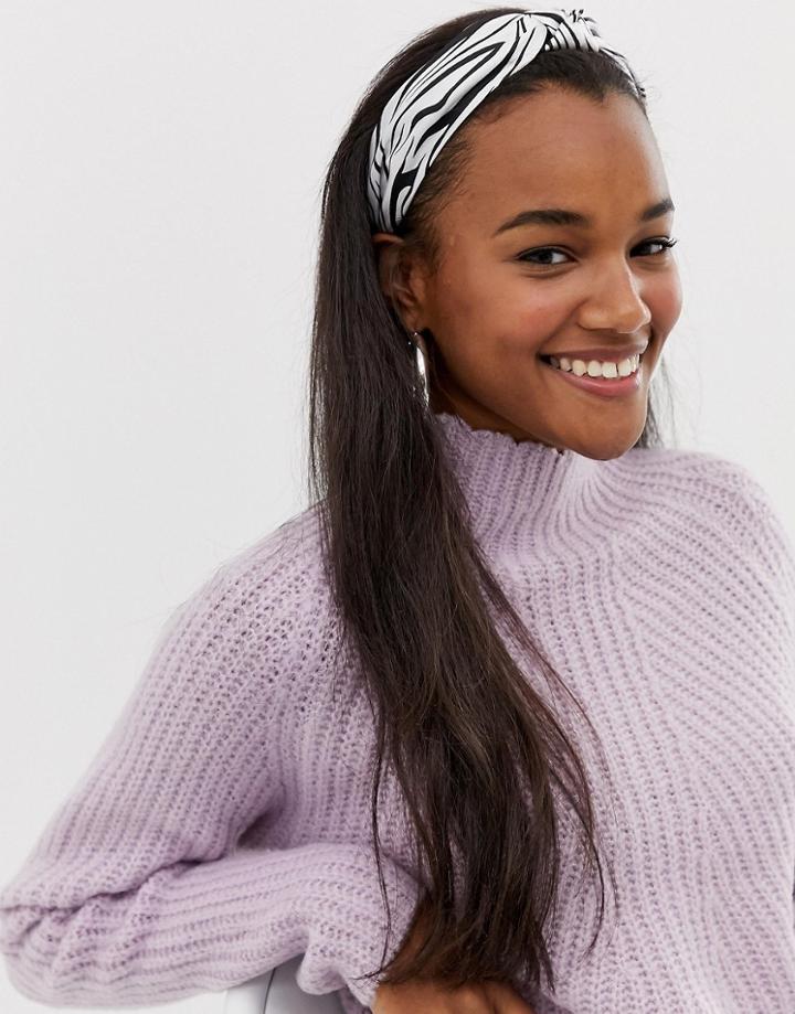Asos Design Knot Front Headband In Zebra Print-multi