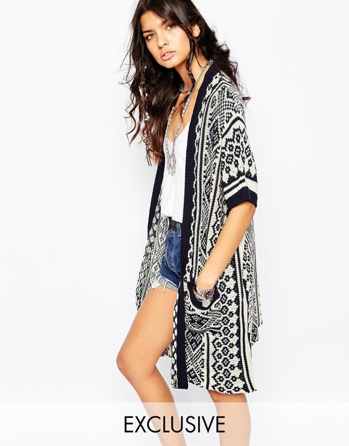 Sunshine Soul Blanket Kimono Cape Cardigan In Boho Pattern - Multi