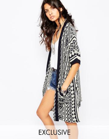 Sunshine Soul Blanket Kimono Cape Cardigan In Boho Pattern - Multi