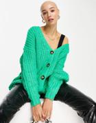Asos Design Longline Cardigan In Chunky Rib Stitch In Green