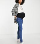 Topshop Maternity Joni Recycled Cotton Blend Over Bump Jeans In Mid Blue