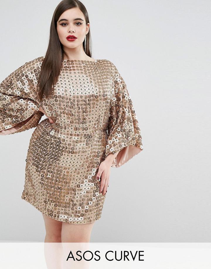 Asos Curve Red Carpet Gold Disc Sequin Dress - Gold