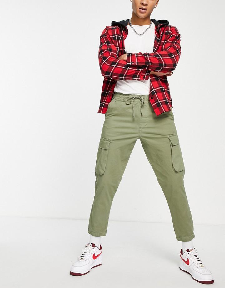 Pull & Bear Utility Cargo Pants In Khaki-green