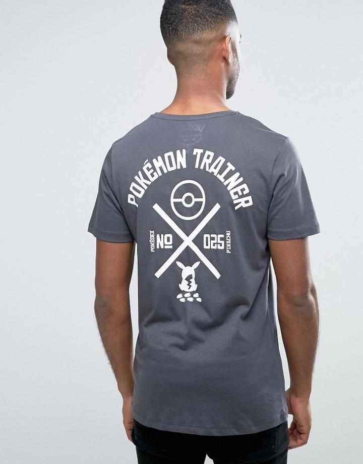 Jack & Jones Core Pokemon T-shirt With Pokeball Print - Gray