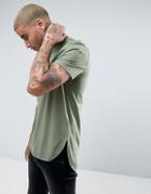 Asos Longline T-shirt With Curved Hem In Green - Green
