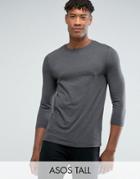 Asos Tall T-shirt With 3/4 Length Sleeves - Gray