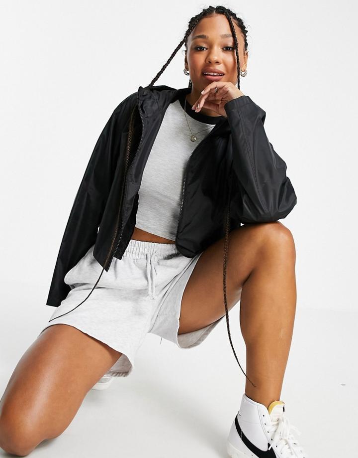 Asos Design Cropped Rain Jacket With Hood In Black