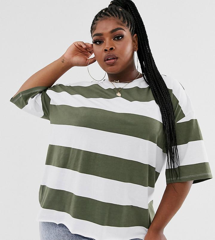 Asos Design Curve Oversized T-shirt In Stripe - Multi