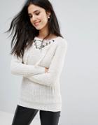Love V Neck Lace Front Sweater - Cream
