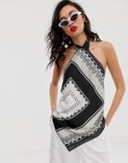 Na-kd Scarf Print Halter Top In Gray - Multi