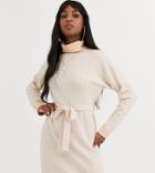 Asos Design Tall Cowl Neck Belted Midi Dress In Marl