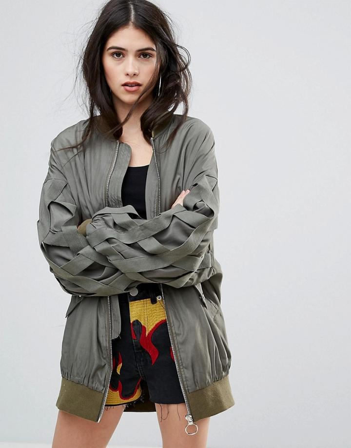 Missguided Khaki Bandage Detail Bomber Jacket - Green