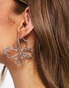Asos Design Hoop Earrings In Barbed Wire Butterfly Design In Silver Tone