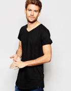 Blend T-shirt V Neck Loose Longline Fit In Black - Black