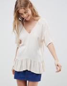 Asos Design Ruffle Hem T-shirt In Crinkle - Pink