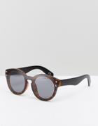Asos Round Sunglasses In Tort With Black Layered Lens - Brown