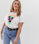 Asos Design Curve T-shirt With Retro Vacation Print - White
