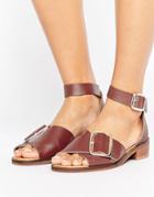 H By Hudson Buckle Leather Flat Sandal - Red