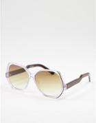 Spitifre Cut Thirty Five Womens Oversized Round Sunglasses In Clear With Brown Lens