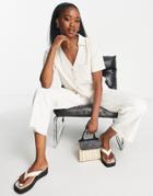 Stradivarius Linen Short Sleeve Shirt In Natural-neutral