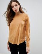 Asos T-shirt With Long Sleeve In Linen Mix - Brown