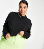 Collusion Plus Raw Hem Long Sleeve Crop T-shirt In Black