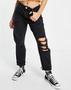 River Island Carrie Ripped Knee Mom Jeans In Black