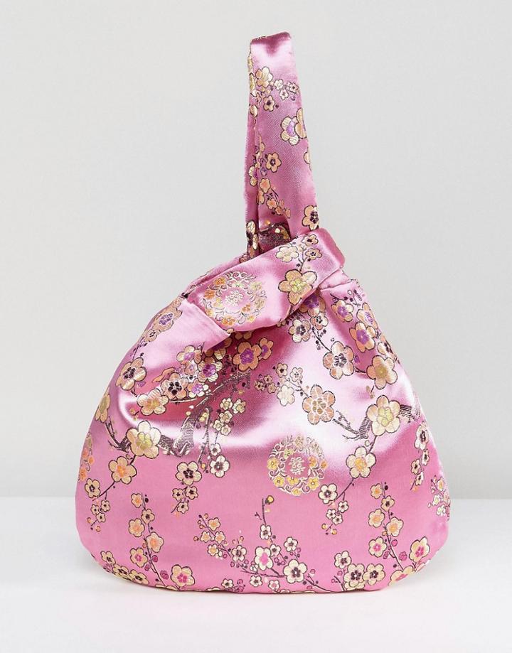 Asos Floral Satin Grab Pouch Bag - Pink