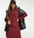 Asos Design Curve Super Soft Zip Front Polo Shirt Midi Sweater Dress In Merlot-red