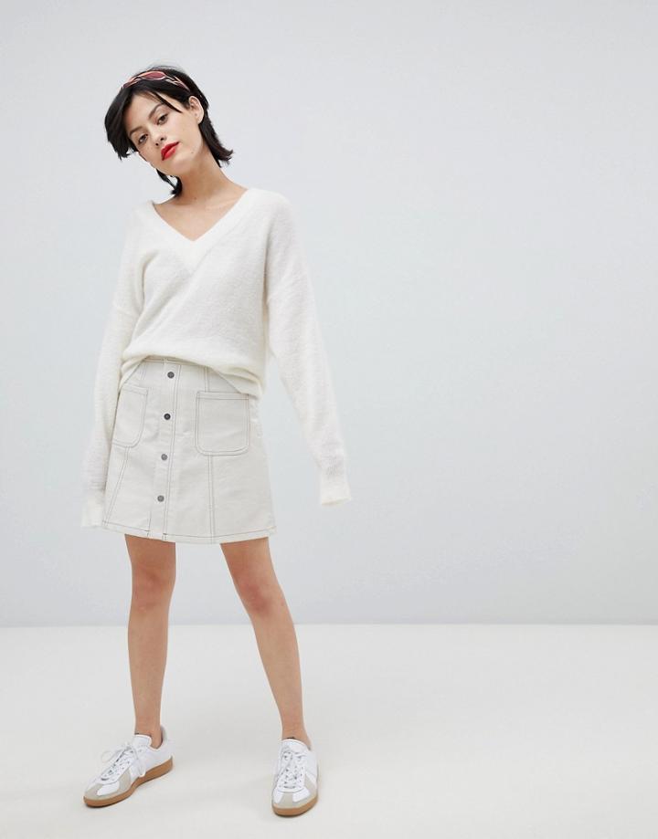 River Island Leather Look Pocket Detail Mini Skirt-cream