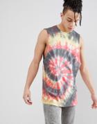 Asos Design Sleeveless T-shirt With Bright Spiral Tie Dye - Multi