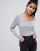 Asos Design Long Sleeve T-shirt With Button Front In Gray - Gray