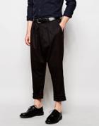 Asos Tapered Pants With Stripe Wool Look - Dark Brug