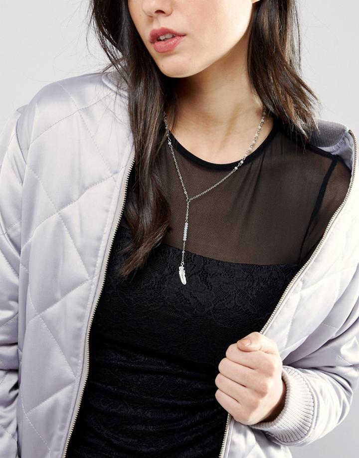 Designb London Leaf Plunge Lariat Necklace - Silver