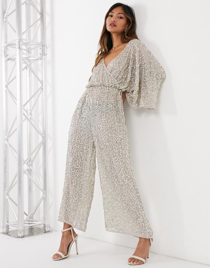 Asos Design Kimono Sleeve Embellished Jumpsuit-multi