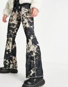 Asos Design Flare Pants In Cutabout Tie Dye Print With Raw Edge Exposed Seams-multi