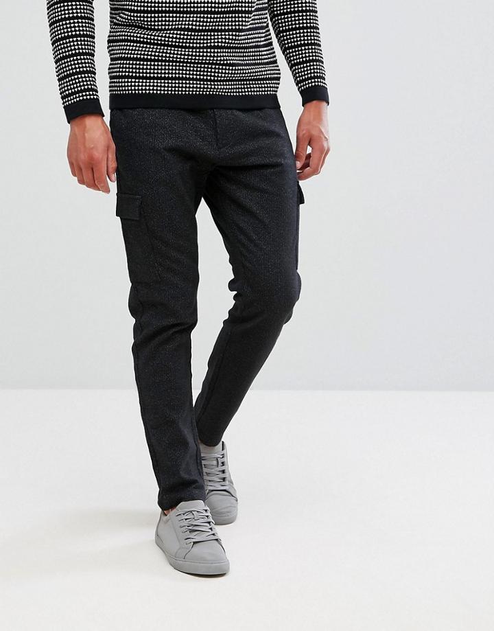 Selected Homme Cargo Pants With Fleck Detail - Black