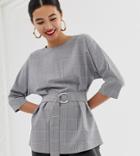 River Island Top With Belted Waist In Check - Multi
