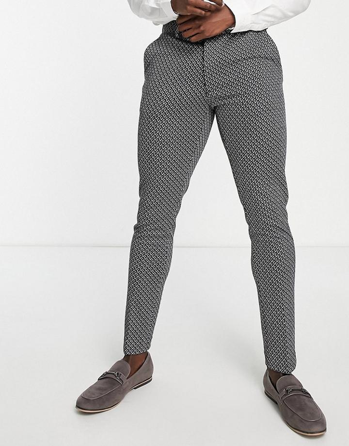 Asos Design Skinny Suit Pants In Dark Turquoise Geo-navy