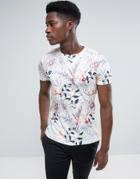 Esprit Crew Neck T-shirt With All Over Palm Print - White