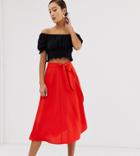Monki Wrap Front Midi Skirt In Red - Red