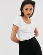 Gestuz Rolla Button Front Rib T-shirt-white