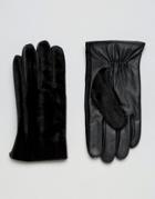 Asos Leather Gloves With Faux Pony Skin In Black - Black