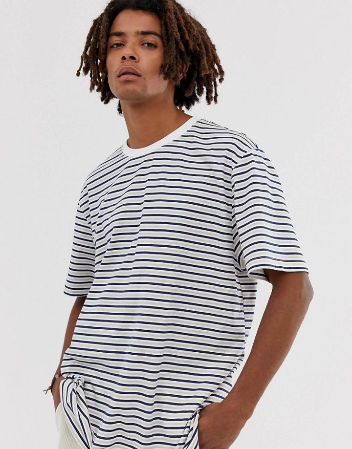 Brooklyn Supply Co Drop Shoulder Oversized T-shirt With Stripes In Ecru - Beige