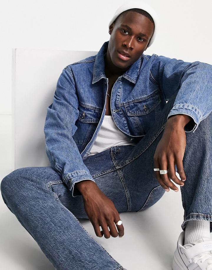 Topman Recycled Classic Western Denim Jacket In Light Wash Blue-blues