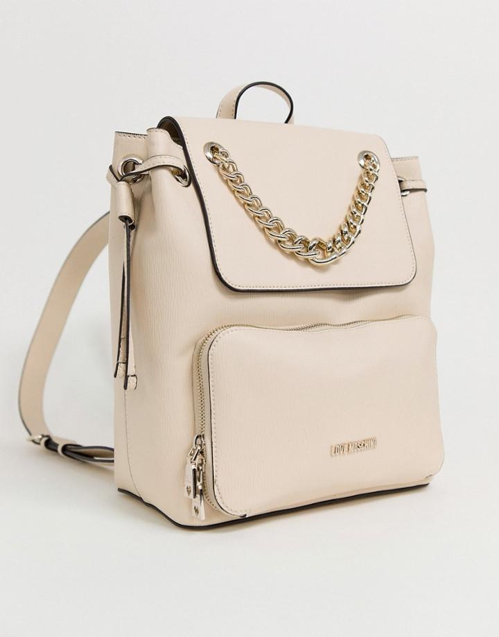 Love Moschino Saffiano Backpack In Ivory - Cream